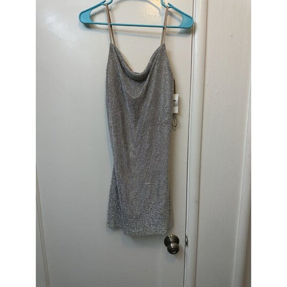 $1196 L'Agence Women's Silver Chainmail Cowl Neck Benson Mini Dress Size 00 - Picture 1 of 6